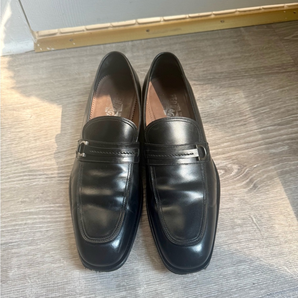 Salvatore Ferragamo Black Leather Slip-On Loafers
